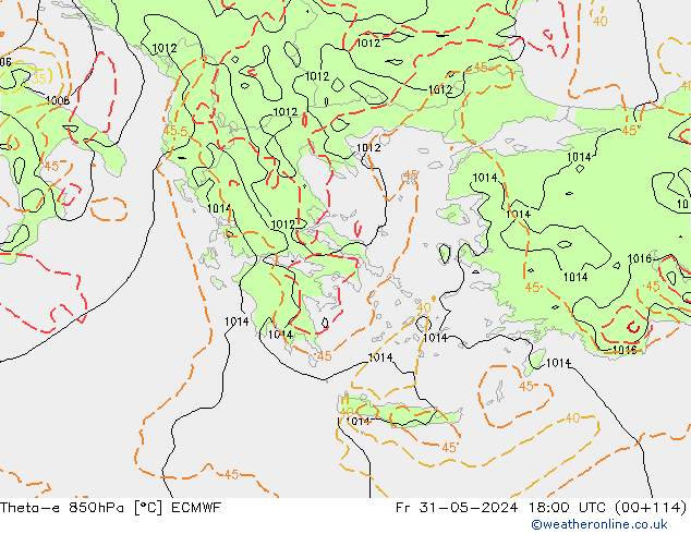 Theta-e 850hPa ECMWF Sex 31.05.2024 18 UTC