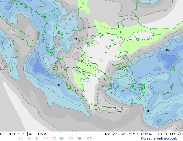 RH 700 гПа ECMWF пн 27.05.2024 00 UTC