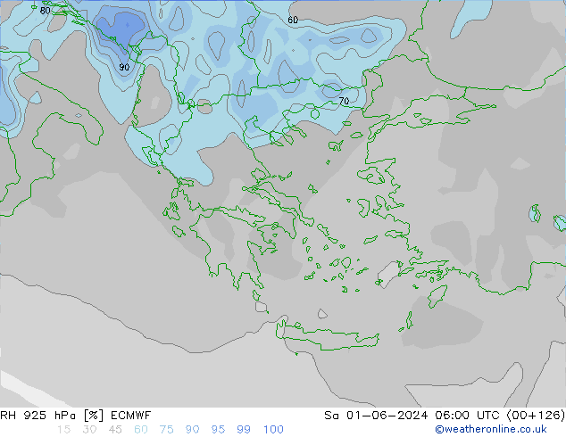 Humidité rel. 925 hPa ECMWF sam 01.06.2024 06 UTC