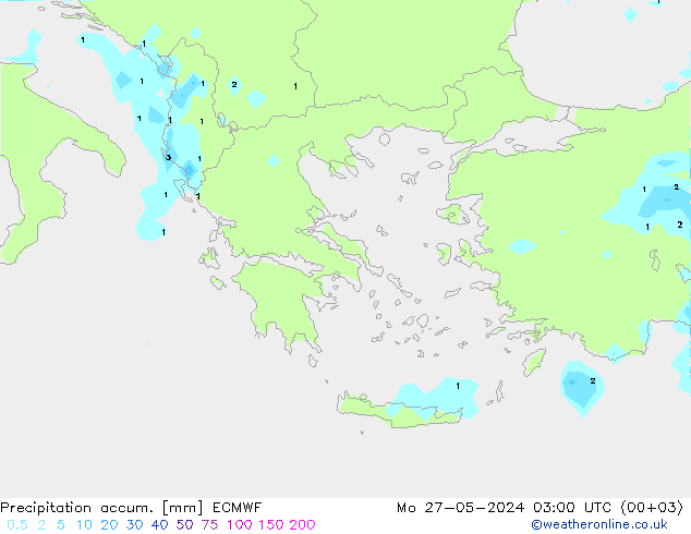 Précipitation accum. ECMWF lun 27.05.2024 03 UTC