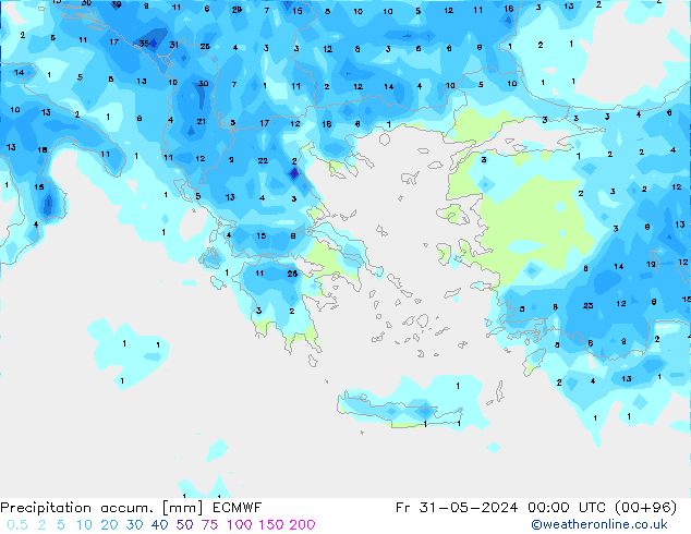 Precipitation accum. ECMWF Fr 31.05.2024 00 UTC