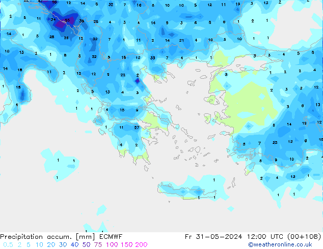 Precipitation accum. ECMWF pt. 31.05.2024 12 UTC