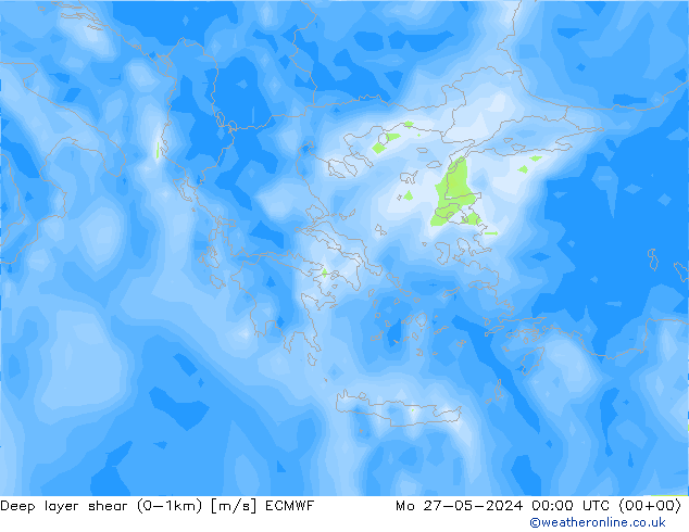 Deep layer shear (0-1km) ECMWF Seg 27.05.2024 00 UTC