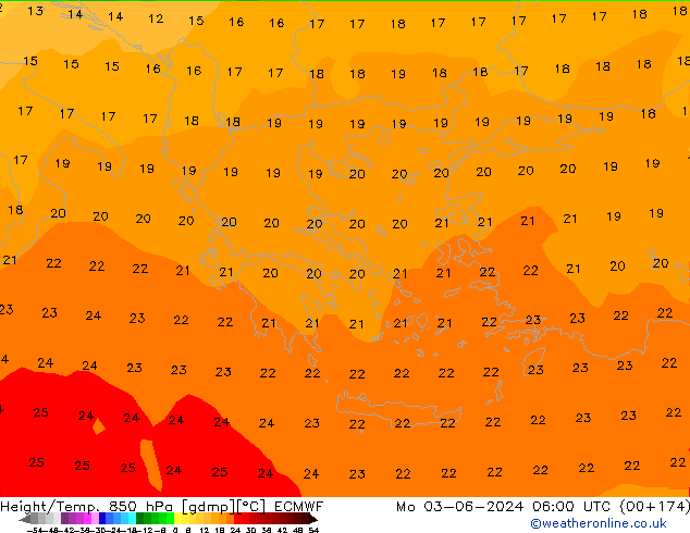 Height/Temp. 850 hPa ECMWF lun 03.06.2024 06 UTC