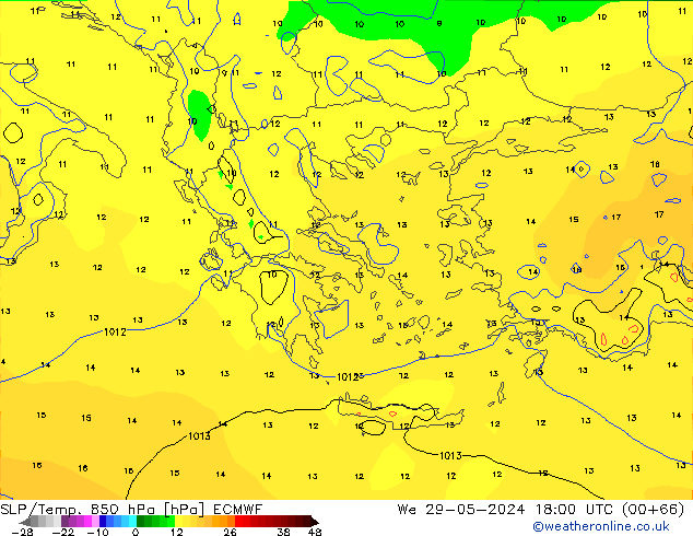 SLP/Temp. 850 гПа ECMWF ср 29.05.2024 18 UTC