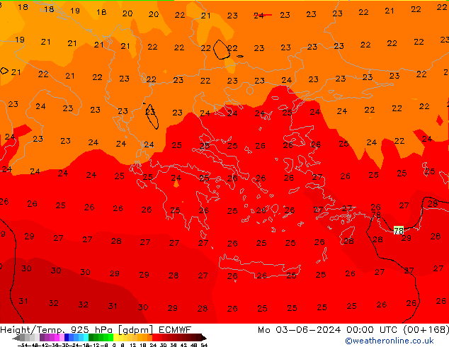 Geop./Temp. 925 hPa ECMWF lun 03.06.2024 00 UTC