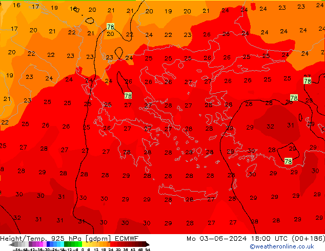 Height/Temp. 925 hPa ECMWF Po 03.06.2024 18 UTC