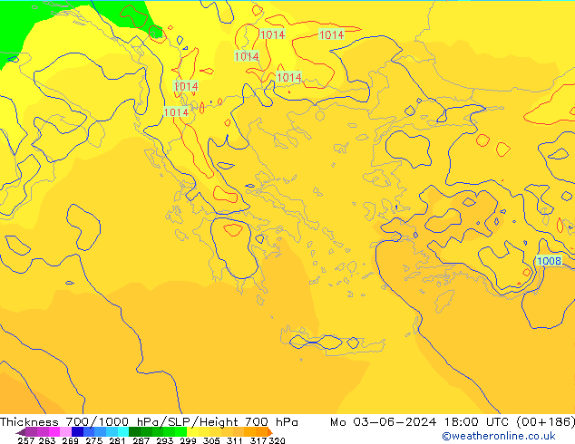 Schichtdicke 700-1000 hPa ECMWF Mo 03.06.2024 18 UTC