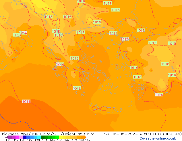 Thck 850-1000 hPa ECMWF Su 02.06.2024 00 UTC