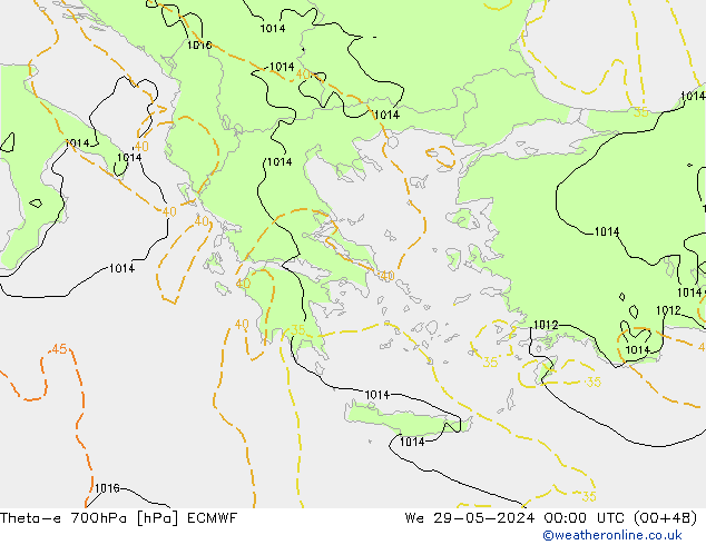 Theta-e 700hPa ECMWF wo 29.05.2024 00 UTC