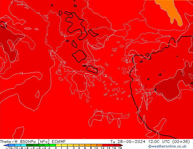 Theta-W 850hPa ECMWF Út 28.05.2024 12 UTC