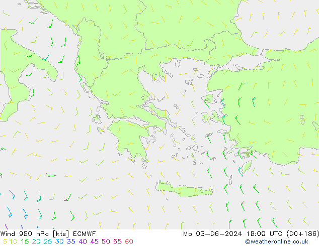 Rüzgar 950 hPa ECMWF Pzt 03.06.2024 18 UTC