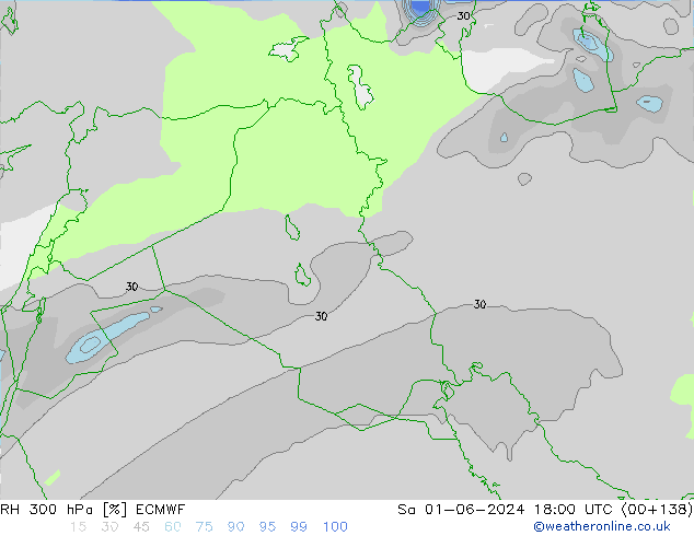 RH 300 hPa ECMWF Sa 01.06.2024 18 UTC