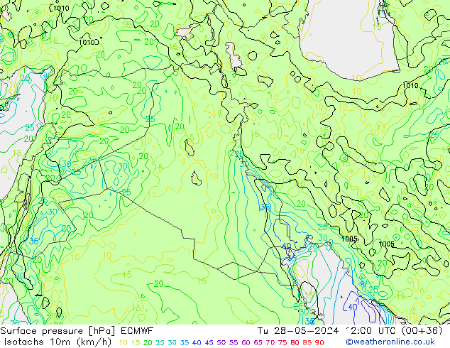 Isotachs (kph) ECMWF mar 28.05.2024 12 UTC