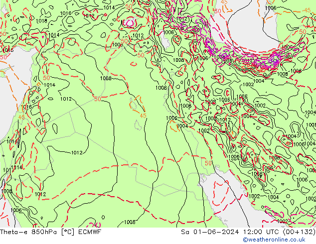 Theta-e 850hPa ECMWF Cts 01.06.2024 12 UTC