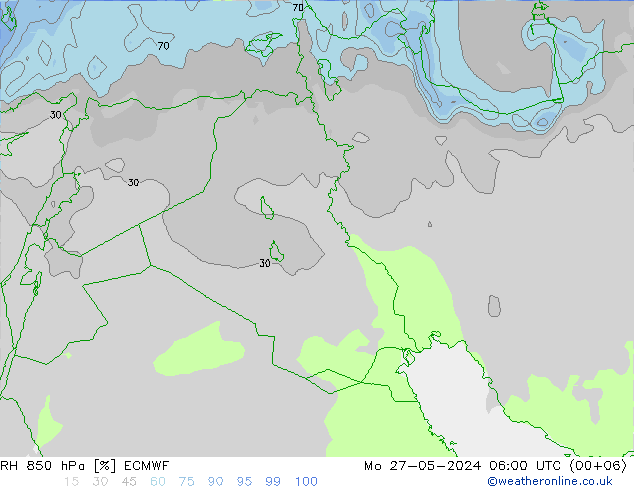 RH 850 hPa ECMWF pon. 27.05.2024 06 UTC