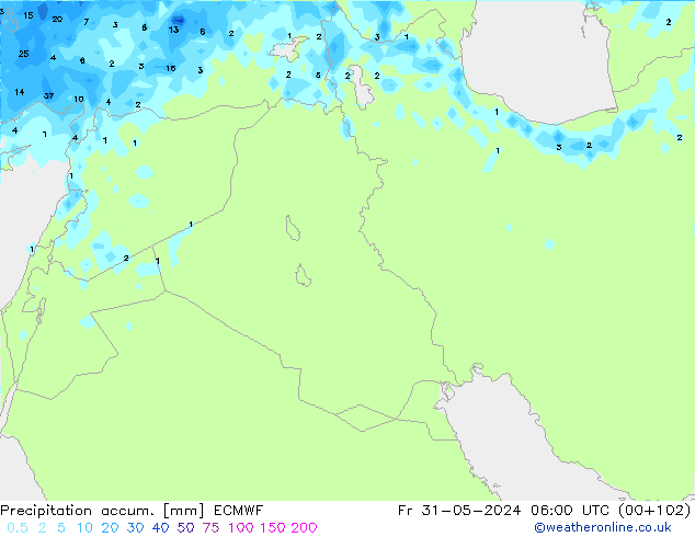 Totale neerslag ECMWF vr 31.05.2024 06 UTC