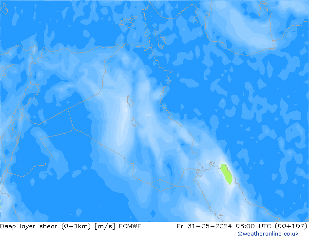 Deep layer shear (0-1km) ECMWF vr 31.05.2024 06 UTC