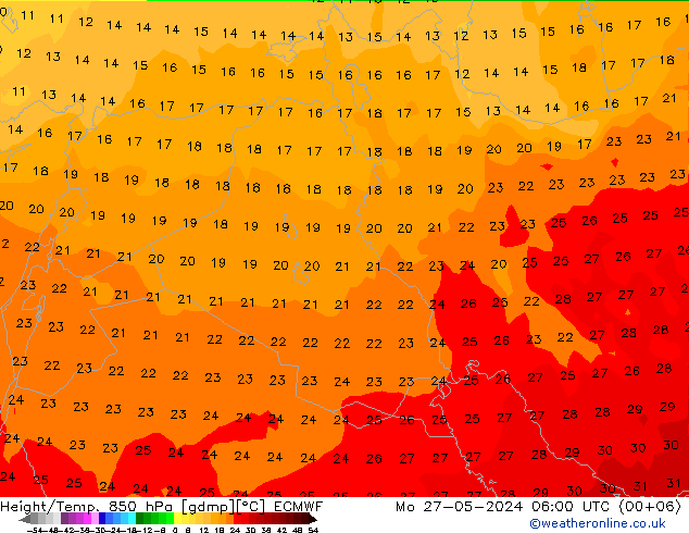 Z500/Rain (+SLP)/Z850 ECMWF lun 27.05.2024 06 UTC