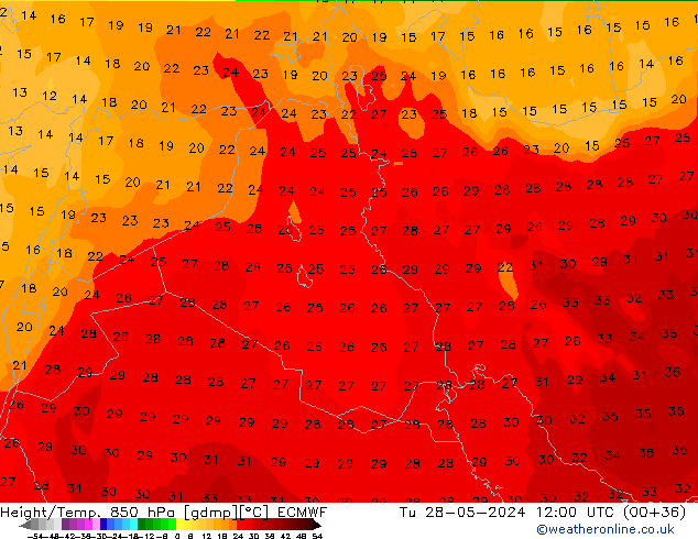 Z500/Rain (+SLP)/Z850 ECMWF  28.05.2024 12 UTC