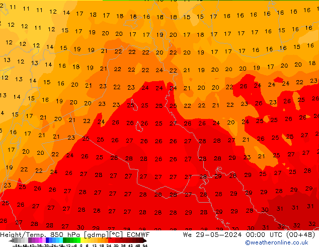 Z500/Rain (+SLP)/Z850 ECMWF mer 29.05.2024 00 UTC