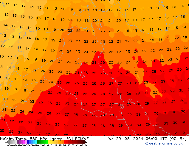 Height/Temp. 850 hPa ECMWF St 29.05.2024 06 UTC