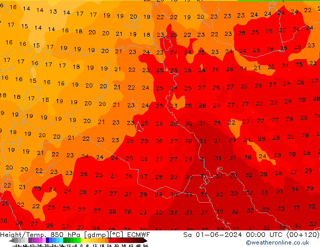 Yükseklik/Sıc. 850 hPa ECMWF Cts 01.06.2024 00 UTC