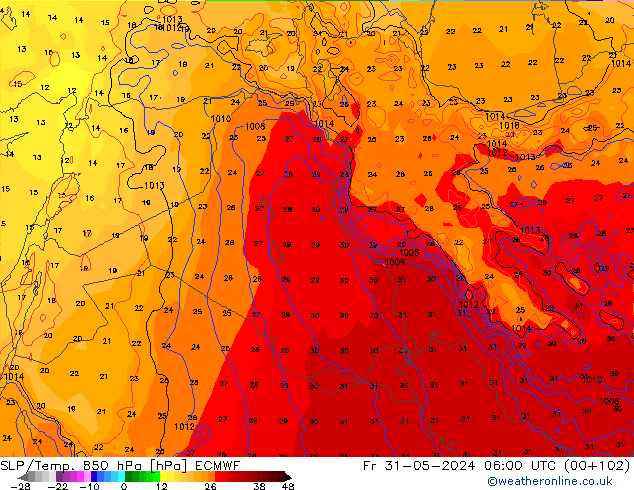 SLP/Temp. 850 hPa ECMWF ven 31.05.2024 06 UTC