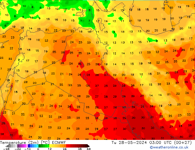 Temperatura (2m) ECMWF Ter 28.05.2024 03 UTC