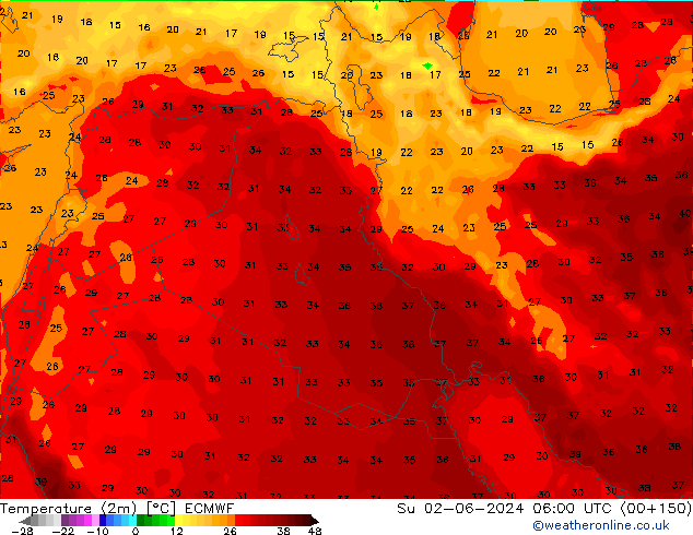 température (2m) ECMWF dim 02.06.2024 06 UTC