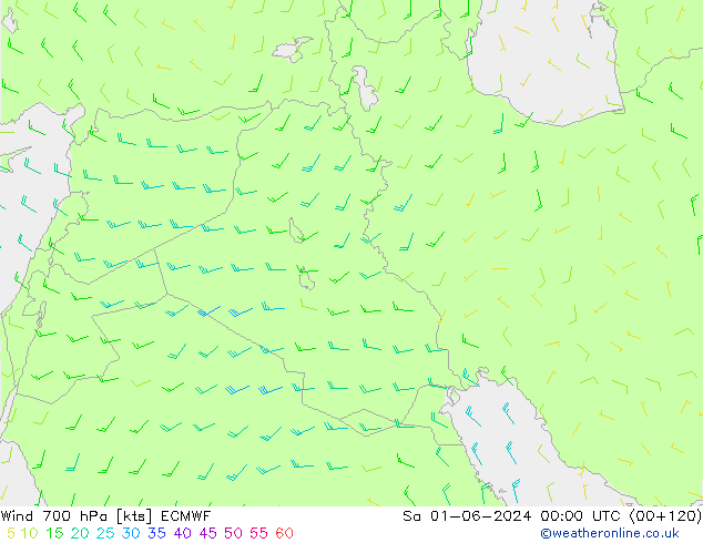 Rüzgar 700 hPa ECMWF Cts 01.06.2024 00 UTC