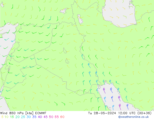 Wind 850 hPa ECMWF Út 28.05.2024 12 UTC