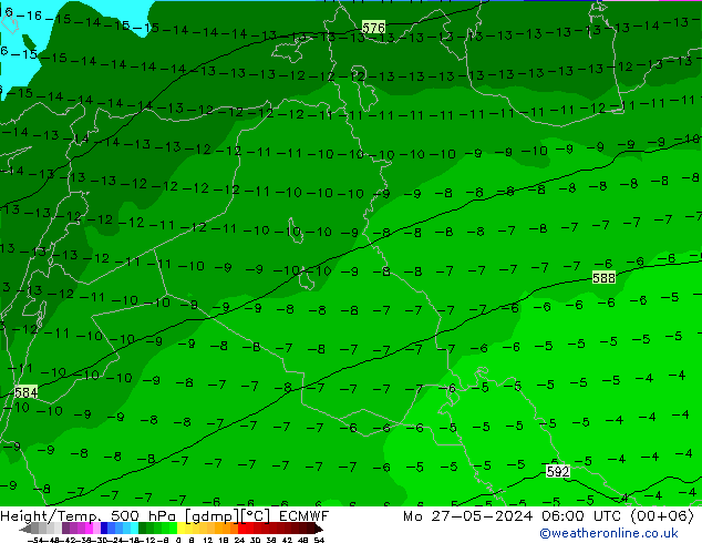 Hoogte/Temp. 500 hPa ECMWF ma 27.05.2024 06 UTC