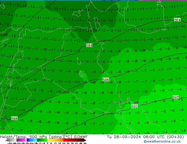 Z500/Rain (+SLP)/Z850 ECMWF вт 28.05.2024 06 UTC