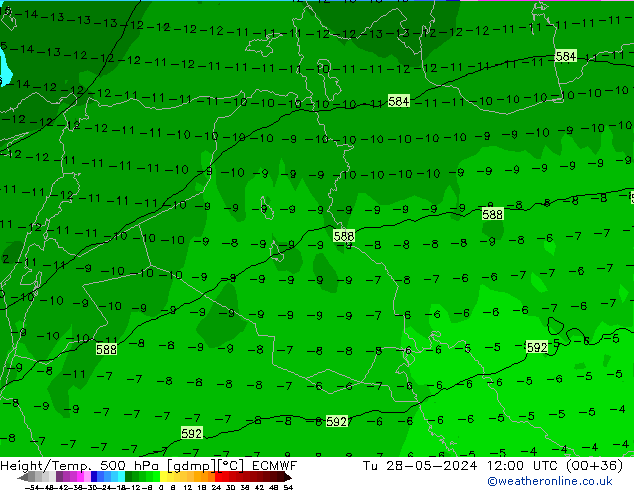 Z500/Rain (+SLP)/Z850 ECMWF  28.05.2024 12 UTC