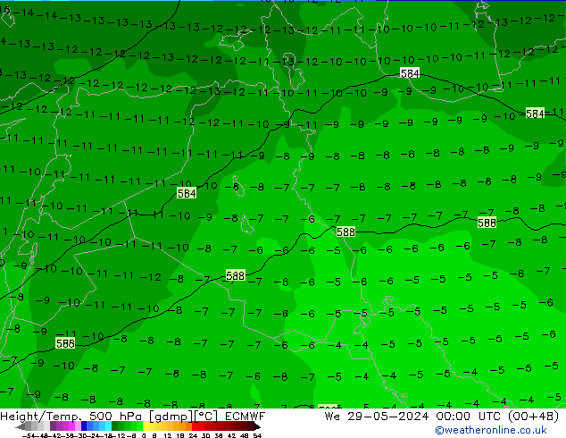 Z500/Rain (+SLP)/Z850 ECMWF mer 29.05.2024 00 UTC