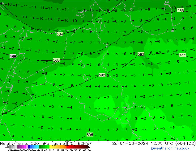 Z500/Rain (+SLP)/Z850 ECMWF Sa 01.06.2024 12 UTC