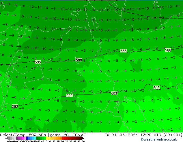 Hoogte/Temp. 500 hPa ECMWF di 04.06.2024 12 UTC