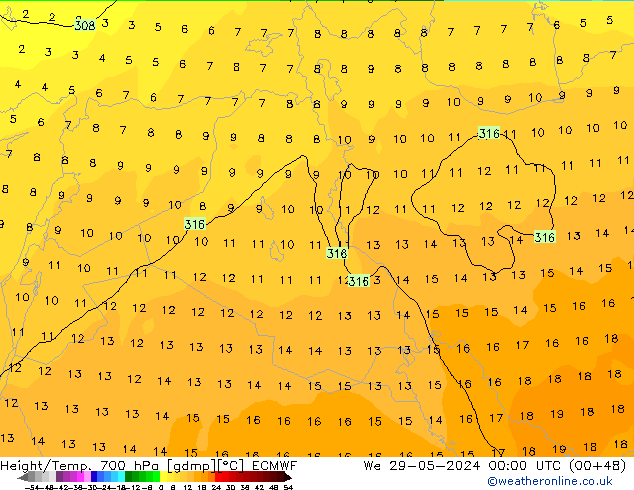 Height/Temp. 700 hPa ECMWF We 29.05.2024 00 UTC