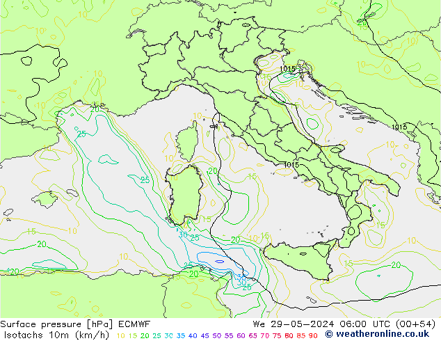 Eşrüzgar Hızları (km/sa) ECMWF Çar 29.05.2024 06 UTC