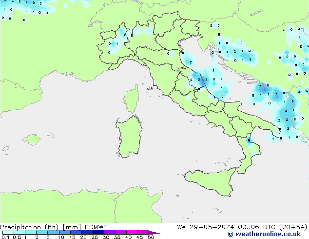 Nied. akkumuliert (6Std) ECMWF Mi 29.05.2024 06 UTC