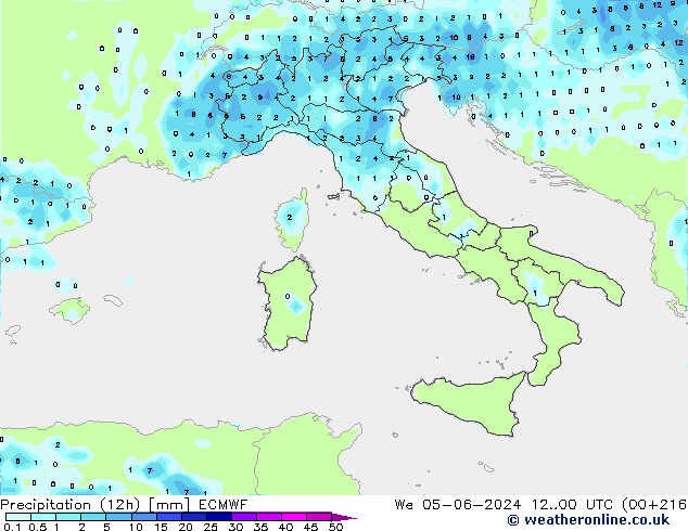 осадки (12h) ECMWF ср 05.06.2024 00 UTC