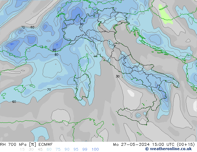 RH 700 hPa ECMWF Po 27.05.2024 15 UTC