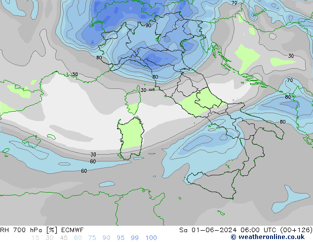 RH 700 hPa ECMWF So 01.06.2024 06 UTC