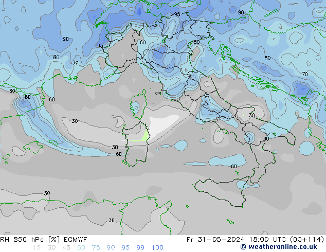 RH 850 hPa ECMWF  31.05.2024 18 UTC