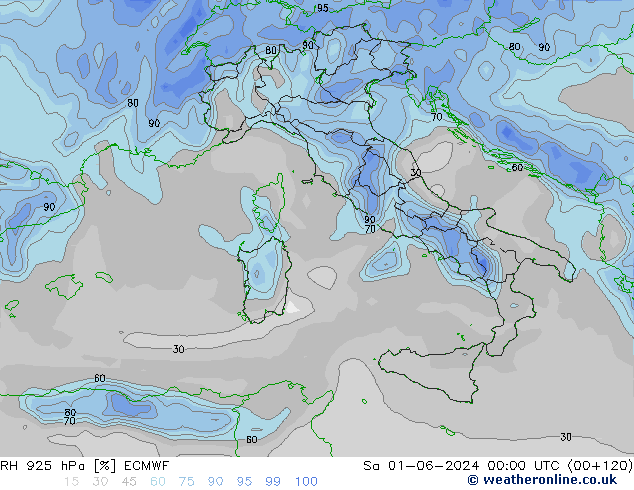 Humedad rel. 925hPa ECMWF sáb 01.06.2024 00 UTC