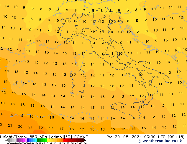 Height/Temp. 850 hPa ECMWF śro. 29.05.2024 00 UTC