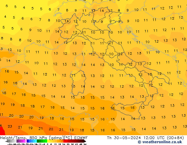 Z500/Rain (+SLP)/Z850 ECMWF czw. 30.05.2024 12 UTC