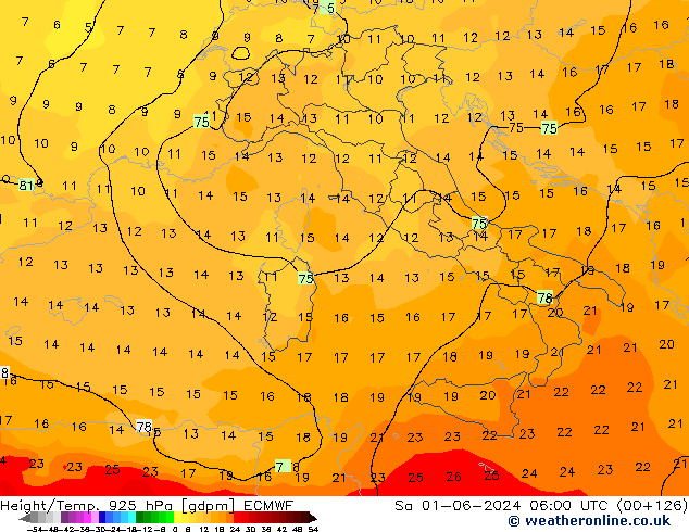 Height/Temp. 925 hPa ECMWF Sa 01.06.2024 06 UTC