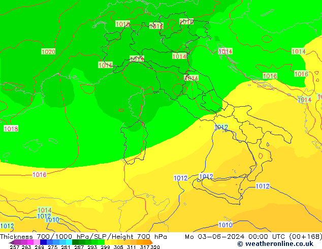 Thck 700-1000 гПа ECMWF пн 03.06.2024 00 UTC